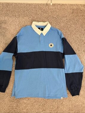 Converse Men’s Light Blue & Navy Rugby Shirt with White Collar